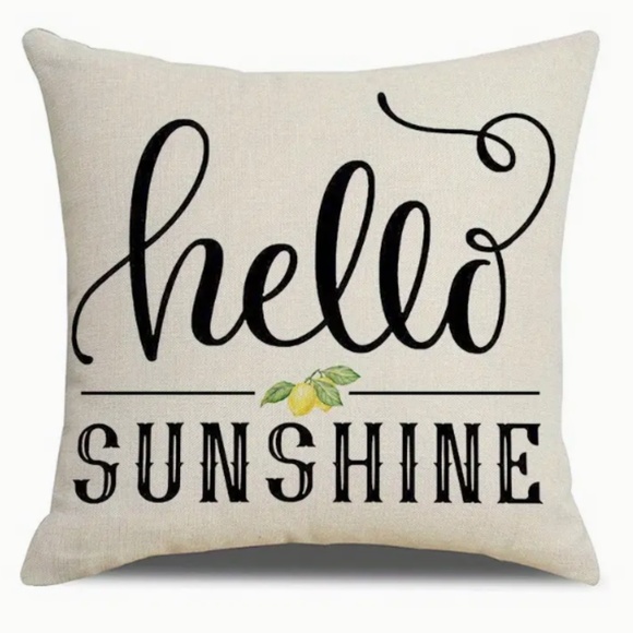 NEW "HELLO SUNSHINE" LEMONS LINEN DECORATIVE HOME DECOR PILLOW COVER 17.7" - Picture 1 of 5